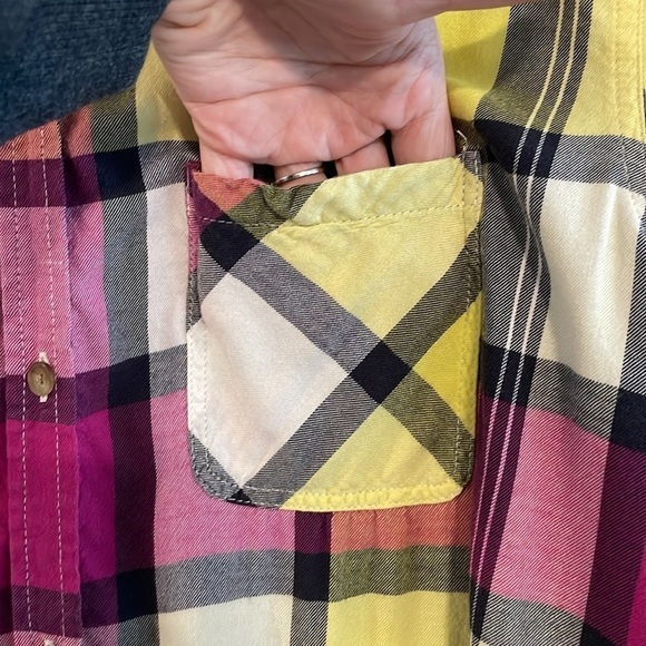 American Eagle Women’s Button Front Extra Large Purple Plaid Vintage Boyfriend - Picture 8 of 14